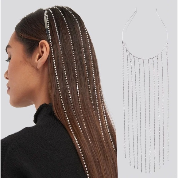 SILVER GOLD CRYSTAL TASSEL HEADBAND - Picture 1 of 4